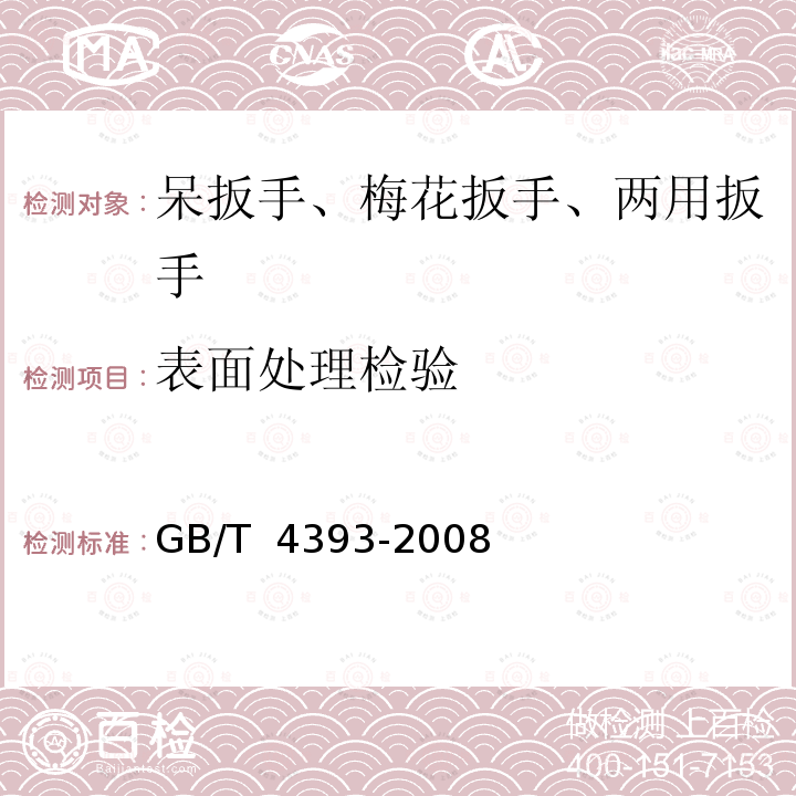 表面处理检验 GB/T 4393-2008 呆扳手、梅花扳手、两用扳手 技术规范