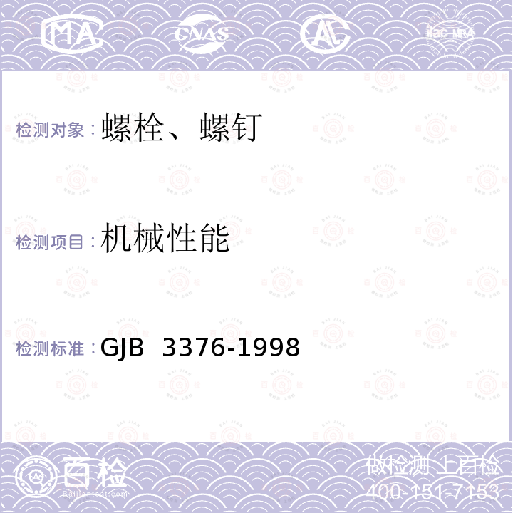 机械性能 GJB 3376-1998 MJ螺纹合金钢及不锈钢螺栓、螺钉通用规范