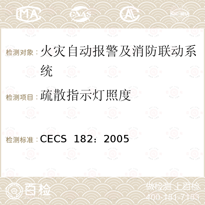 疏散指示灯照度 CECS 182:2005 智能建筑工程检测规程 CECS 182：2005