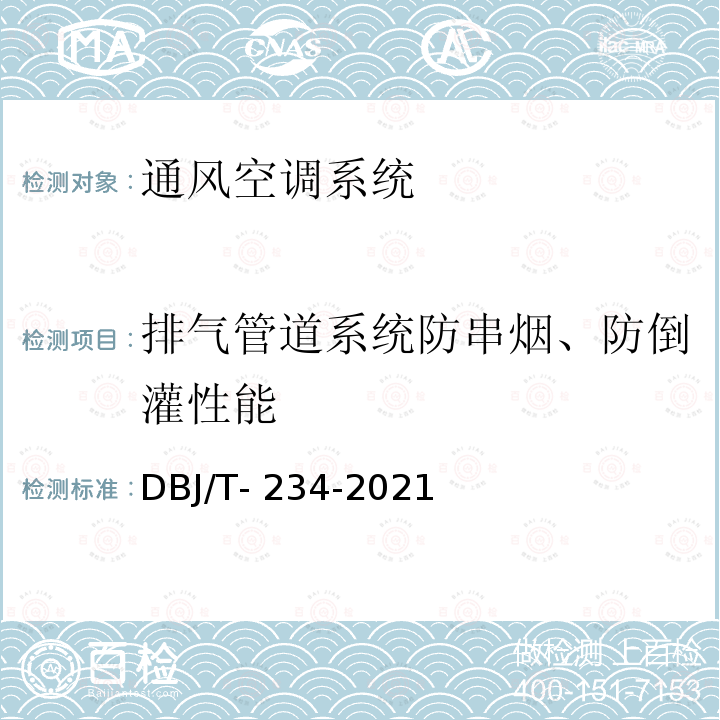 排气管道系统防串烟、防倒灌性能 DBJ/T-234-2021 广东省绿色建筑检测标准 