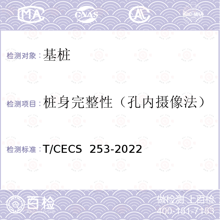 桩身完整性（孔内摄像法） CECS 253-2022 地基基础孔内成像检测标准T/