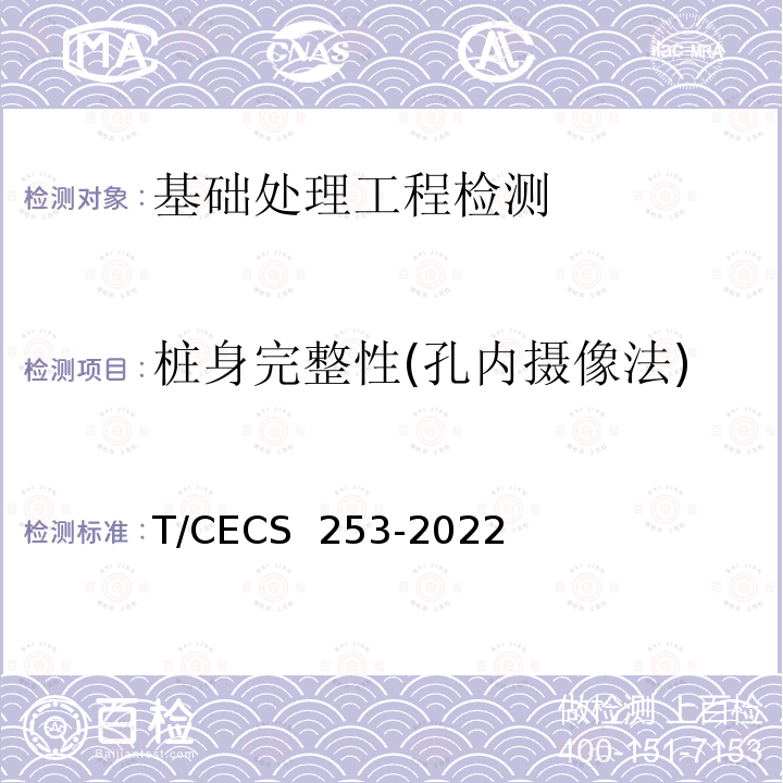 桩身完整性(孔内摄像法) CECS 253-2022 《地基基础孔内成像检测标准》 T/