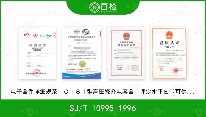 SJ/T 10995-1996 电子器件详细规范  ＣＴ８１型高压瓷介电容器  评定水平Ｅ（可供认证用）