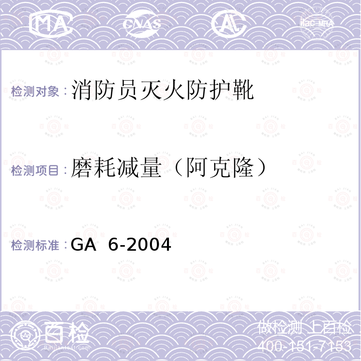 磨耗减量（阿克隆） GA 6-2004 消防员灭火防护靴