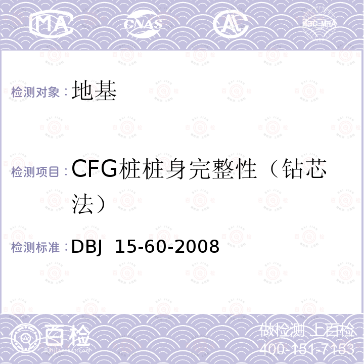 CFG桩桩身完整性（钻芯法） 建筑地基基础检测规范 DBJ 15-60-2008