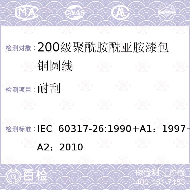 耐刮 漆包圆绕组线  第14部分：200级聚酰胺酰亚胺漆包铜圆线IEC 60317-26:1990+A1：1997+A2：2010