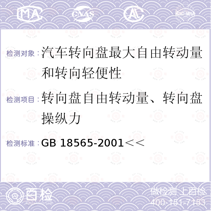 转向盘自由转动量、转向盘操纵力 GB 18565-2001 营运车辆综合性能要求和检验方法