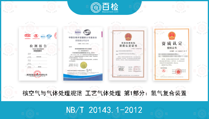 NB/T 20143.1-2012 核空气与气体处理规范 工艺气体处理 第1部分：氢气复合装置