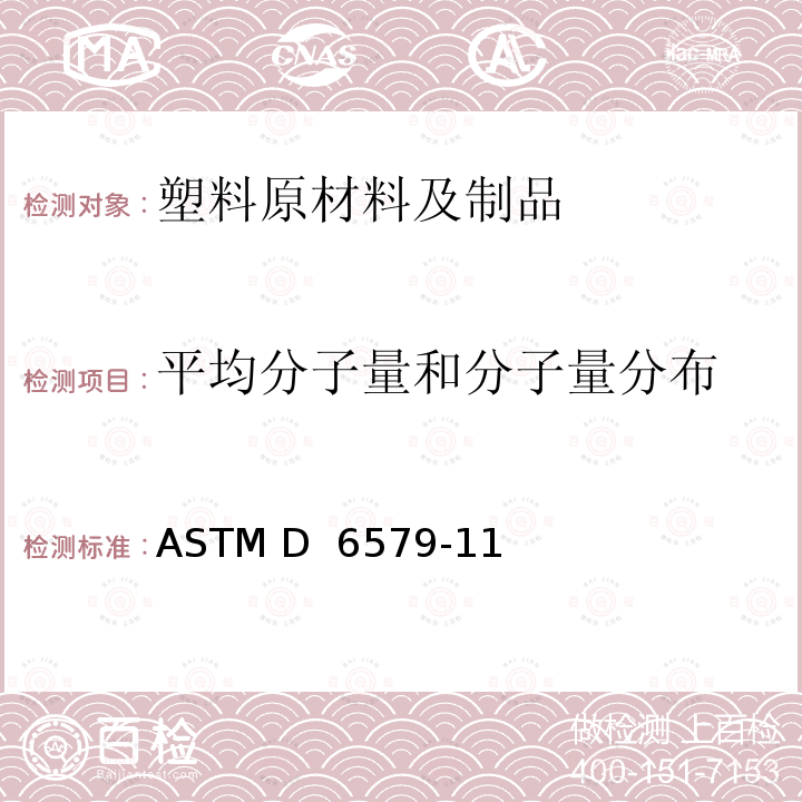 平均分子量和分子量分布 ASTM D6579-2011(2020) 尺寸-排除色谱法测定烃和萜烯树脂平均分子量和分子量分布的规程