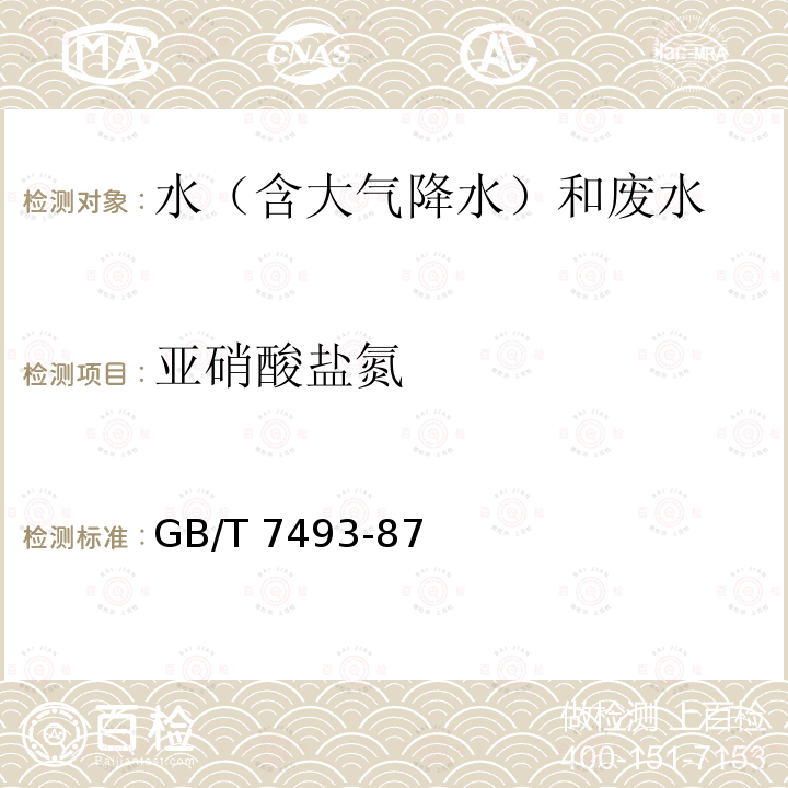 亚硝酸盐氮 《水质 亚硝酸盐氮的测定 分光光度法》 GB/T 7493-87