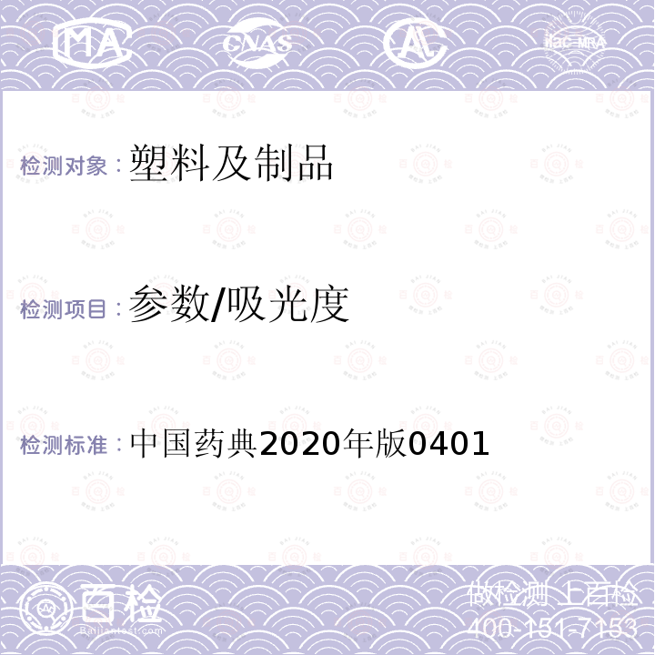 参数/吸光度 中国药典 紫外-可见分光光度法 2020年版0401