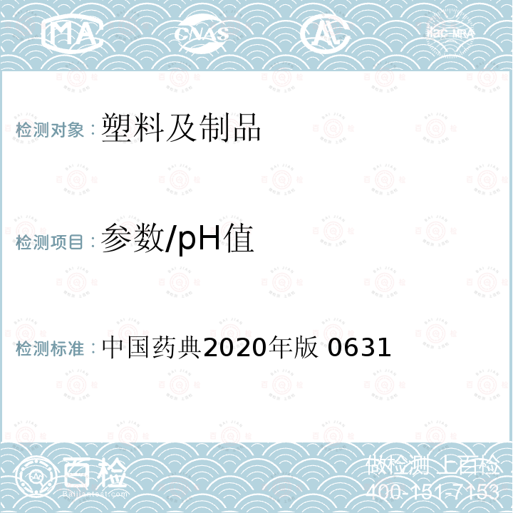 参数/pH值 中国药典 pH值测定法 2020年版 0631