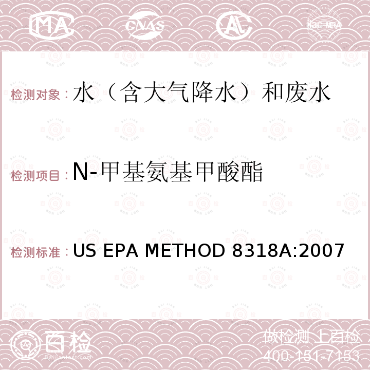 N-甲基氨基甲酸酯 US EPA METHOD 8318A:2007 《的测定 高效液相色谱法》 