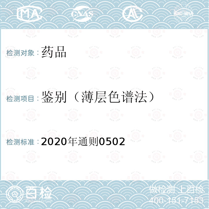 鉴别（薄层色谱法） 中国药典  2020年通则0502