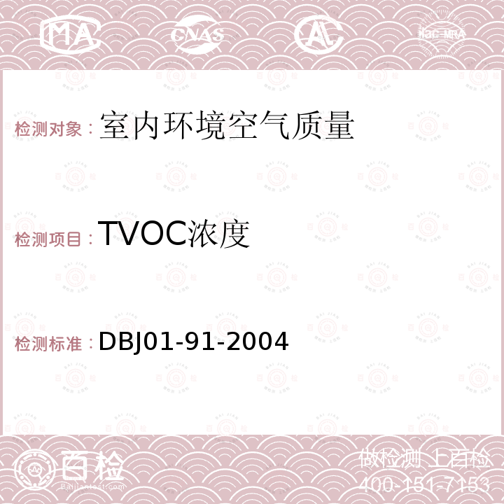 TVOC浓度 《民用建筑工程室内环境污染控制规程》 DBJ01-91-2004