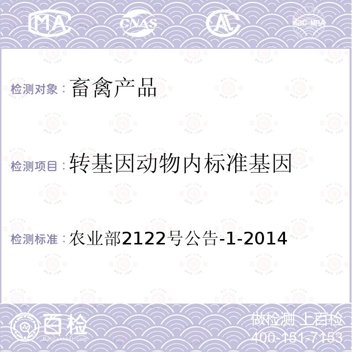 转基因动物内标准基因 转基因动物及其产品成分检测 猪内标准基因定性PCR方法 农业部2122号公告-1-2014