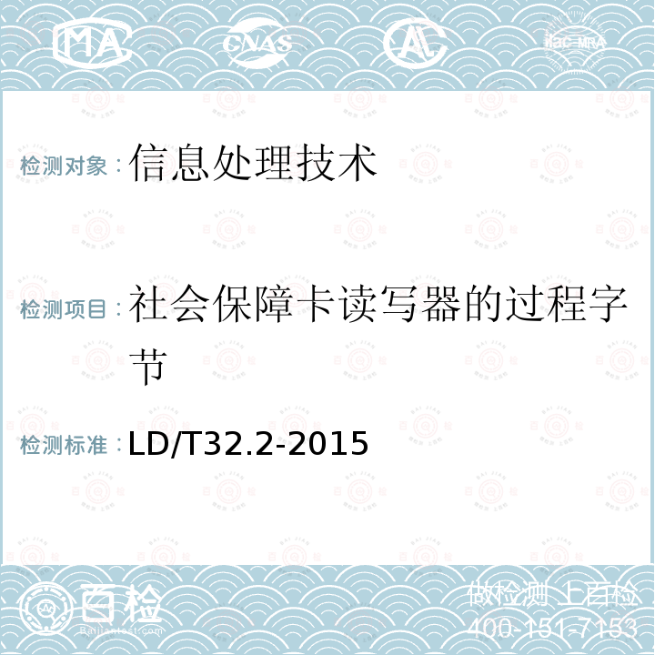 社会保障卡读写器的过程字节 社会保障卡规范 第2部分：机电特性、逻辑接口与传输协议 LD/T32.2-2015