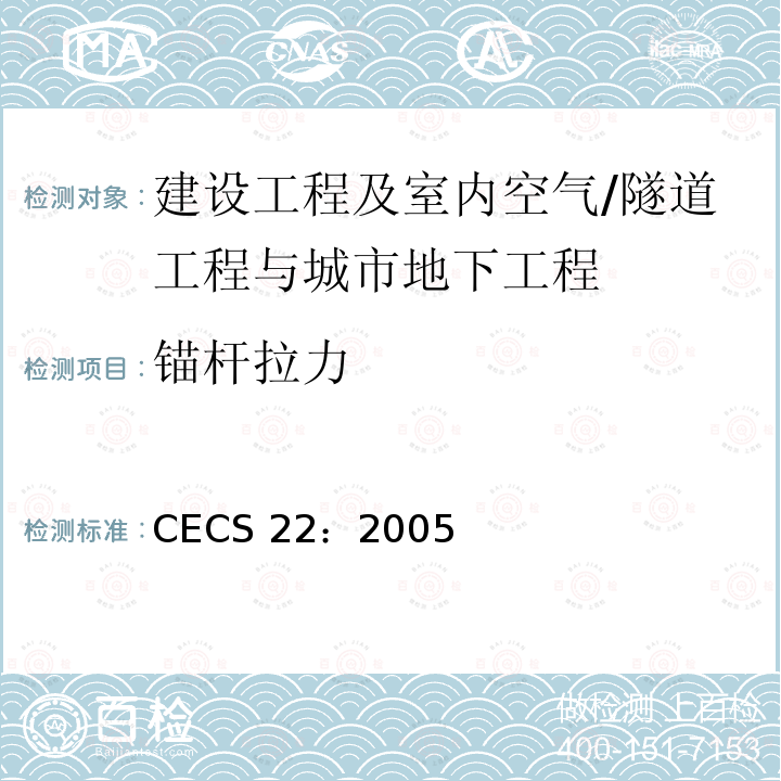 锚杆拉力 CECS 22:2005 《岩土锚杆（索）技术规程》 CECS 22：2005
