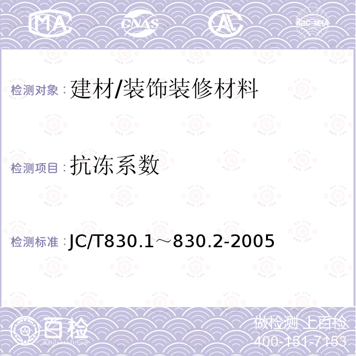 抗冻系数 《干挂饰面石材及其金属挂件》 JC/T830.1～830.2-2005