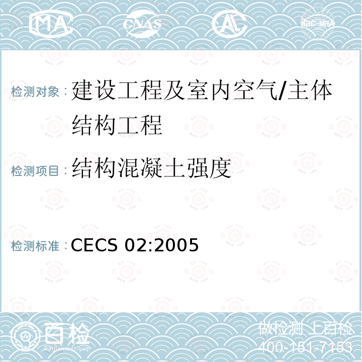 结构混凝土强度 CECS 02:2005 《超声回弹综合法检测混凝土强度技术规程》 