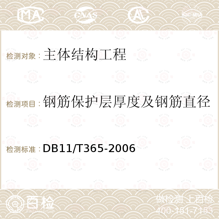 钢筋保护层厚度及钢筋直径 电磁感应法检测钢筋保护层厚度和钢筋直径技术规程 DB11/T365-2006