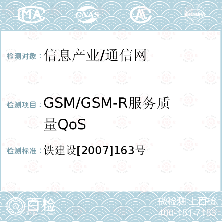 GSM/GSM-R服务质量QoS 铁建设[2007]163号 铁路GSM-R数字移动通信工程施工质量验收暂行标准 铁建设[2007]163号