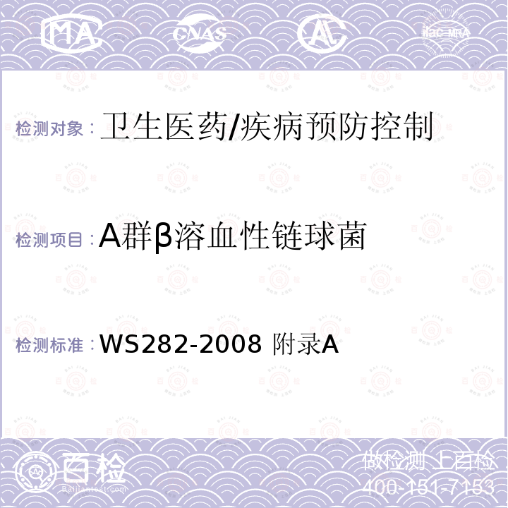 A群β溶血性链球菌 WS 282-2008 猩红热诊断标准