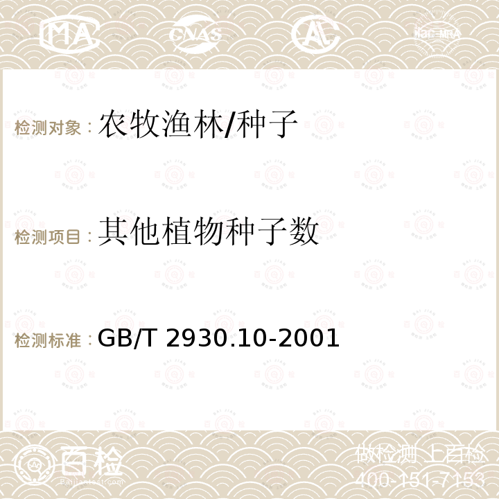 其他植物种子数 GB/T 2930.10-2001 牧草种子检验规程 包衣种子测定