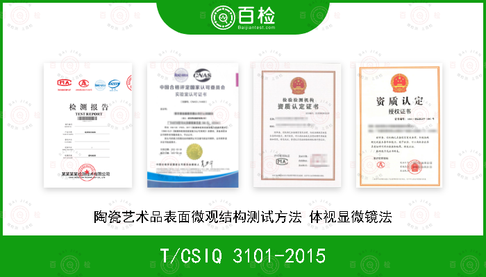 T/CSIQ 3101-2015 陶瓷艺术品表面微观结构测试方法 体视显微镜法