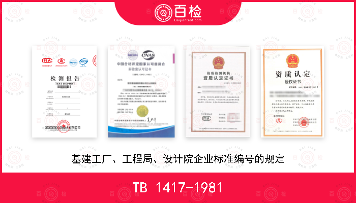 TB 1417-1981 基建工厂、工程局、设计院企业标准编号的规定