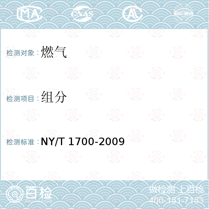 组分 NY/T 1700-2009 沼气中甲烷和二氧化碳的测定 气相色谱法