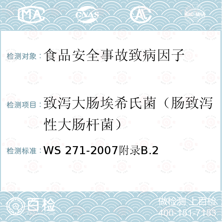 致泻大肠埃希氏菌（肠致泻性大肠杆菌） WS 271-2007 感染性腹泻诊断标准