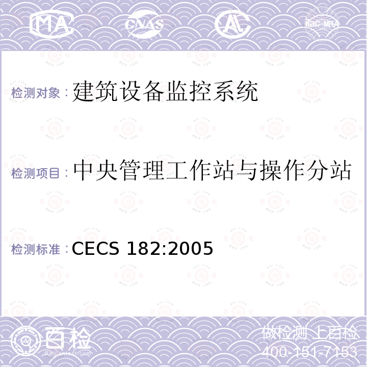 中央管理工作站与操作分站 CECS 182:2005 智能建筑工程检测规程