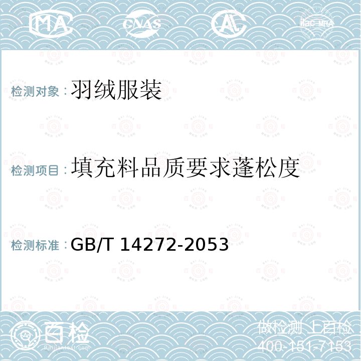 填充料品质要求蓬松度 GB/T 14272-2021 羽绒服装
