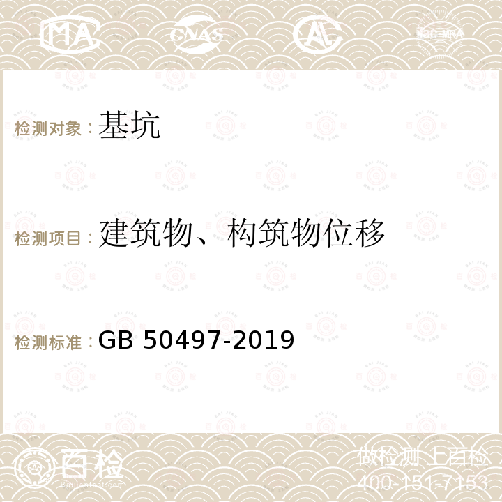 建筑物、构筑物位移 GB 50497-2019 建筑基坑工程监测技术标准(附条文说明)