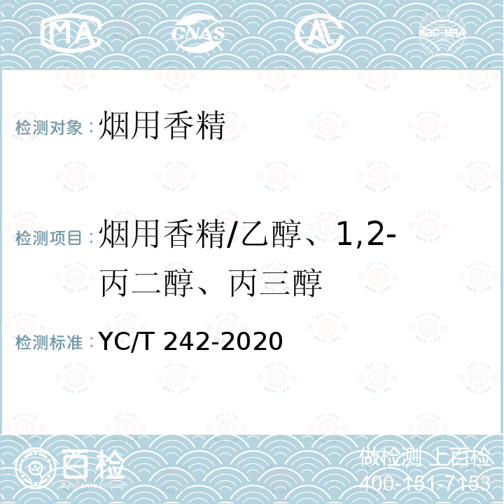 烟用香精/乙醇、1,2-丙二醇、丙三醇 YC/T 242-2020 烟用香精 乙醇、1,2-丙二醇、丙三醇含量测定 气相色谱法