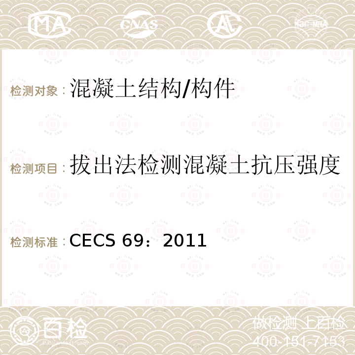 拔出法检测混凝土抗压强度 拔出法检测混凝土强度技术规程 CECS 69：2011