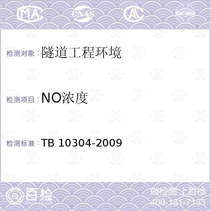 NO浓度 TB 10304-2009 铁路隧道工程施工安全技术规程(附条文说明)