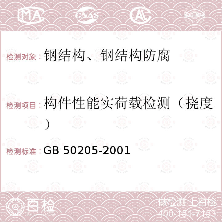 构件性能实荷载检测（挠度） GB 50205-2001 钢结构工程施工质量验收规范(附条文说明)