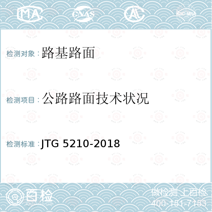 公路路面技术状况 公路技术状况评定标准JTG 5210-2018