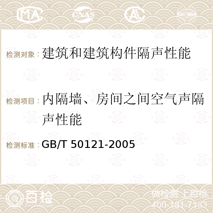 内隔墙、房间之间空气声隔声性能 GB/T 50121-2005 建筑隔声评价标准(附条文说明)