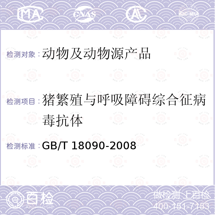 猪繁殖与呼吸障碍综合征病毒抗体 GB/T 18090-2008 猪繁殖与呼吸综合征诊断方法