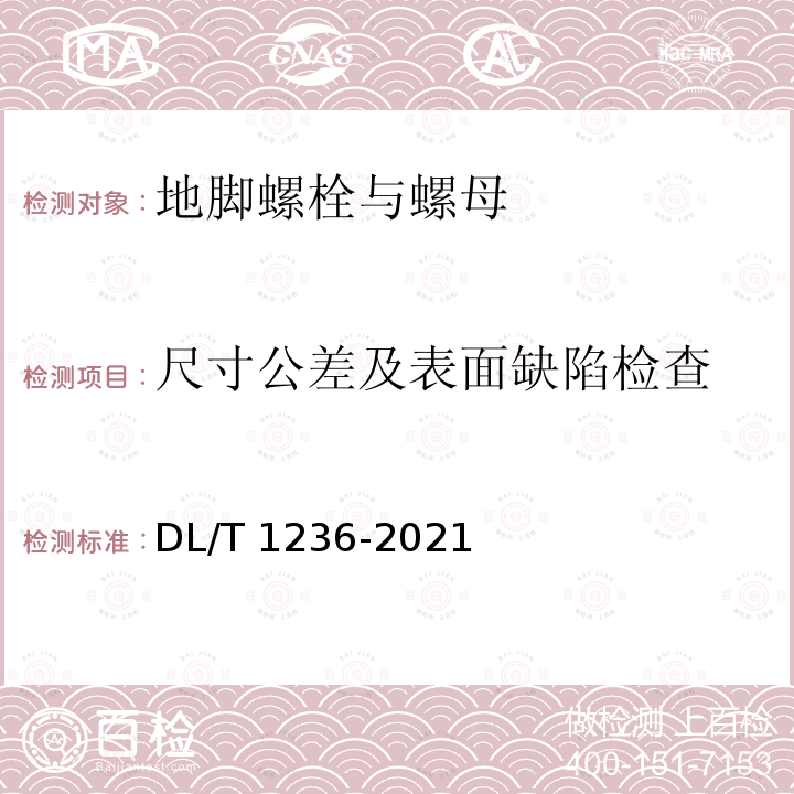 尺寸公差及表面缺陷检查 DL/T 1236-2021 输电杆塔用地脚螺栓与螺母