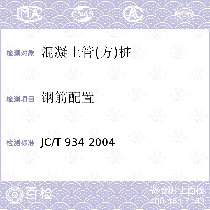 钢筋配置 JC/T 934-2004 【强改推】预制钢筋混凝土方桩