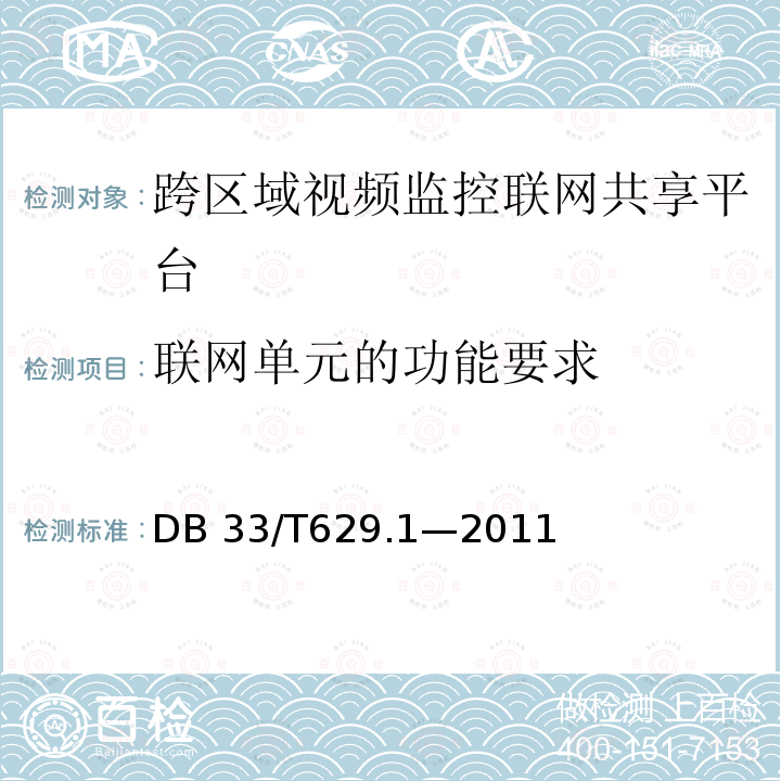 联网单元的功能要求 DB33/T 629.1-2011(2014) 跨区域视频监控联网共享技术规范 第1部分:总则