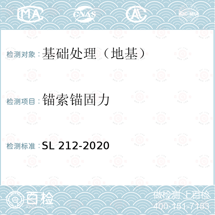 锚索锚固力 SL/T 212-2020 水工预应力锚固技术规范(附条文说明）