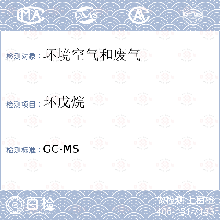 环戊烷 GC-MS 2018年重点地区环境空气挥发性有机物监测方案（环办监测函【2017】2024号） 附1 环境空气中挥发性有机物的测定法操作规程