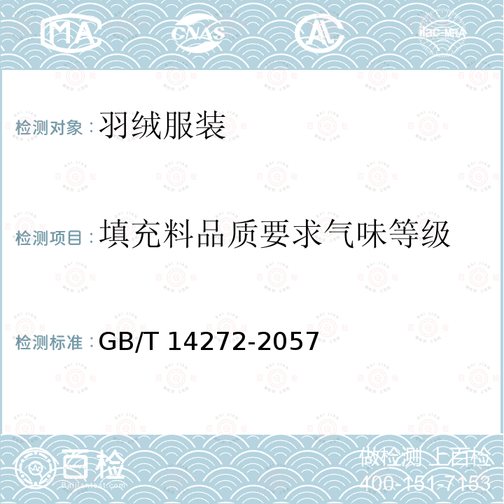 填充料品质要求气味等级 GB/T 14272-2021 羽绒服装