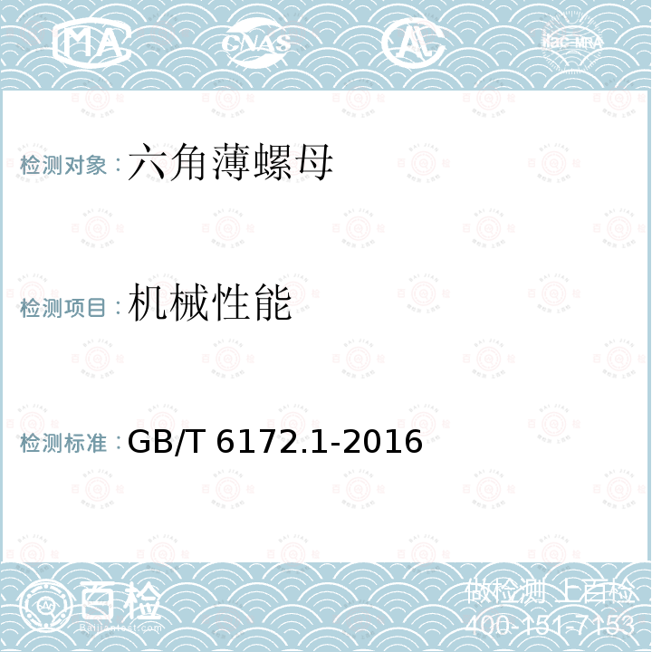 机械性能 六角薄螺母GB/T 6172.1-2016