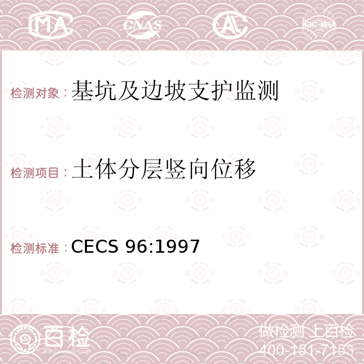 土体分层竖向位移 CECS 96:1997 《基坑土钉支护技术规程》